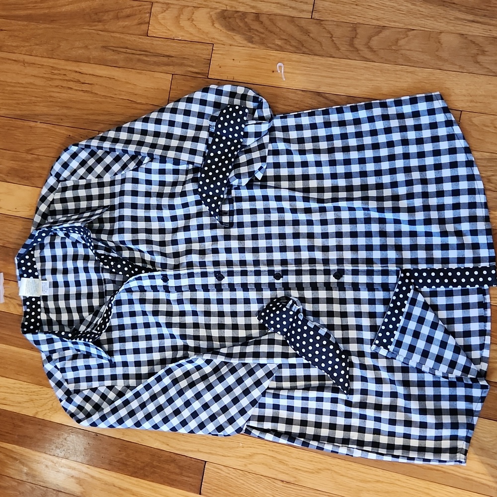 Black & White Gingham Check & Polka Dot Button-Down LS Shirt NWT Size Medium